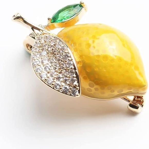 Elegant Yellow Lemon Brooch with Crystal Accents - Picture 2 of 5